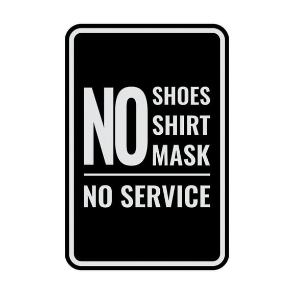 Portrait Round No Shoes No Shirt No Mask No Service Sign (Black / Silver) - Small