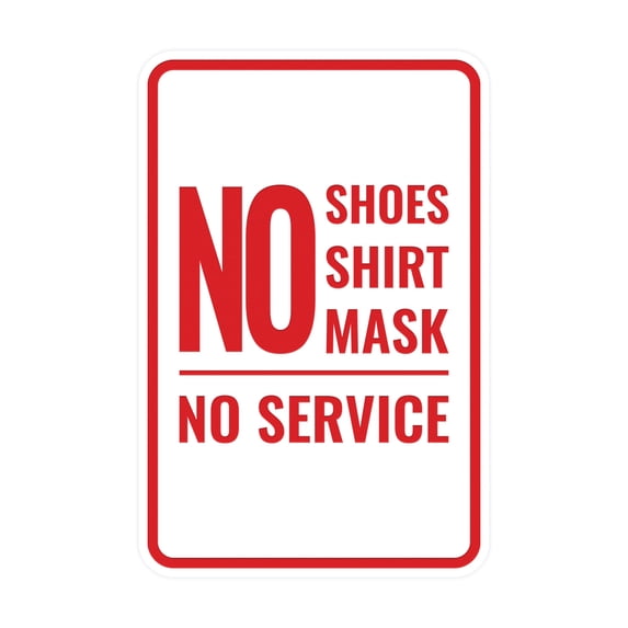 Portrait Round No Shoes No Shirt No Mask No Service Sign (White/Red) - Large