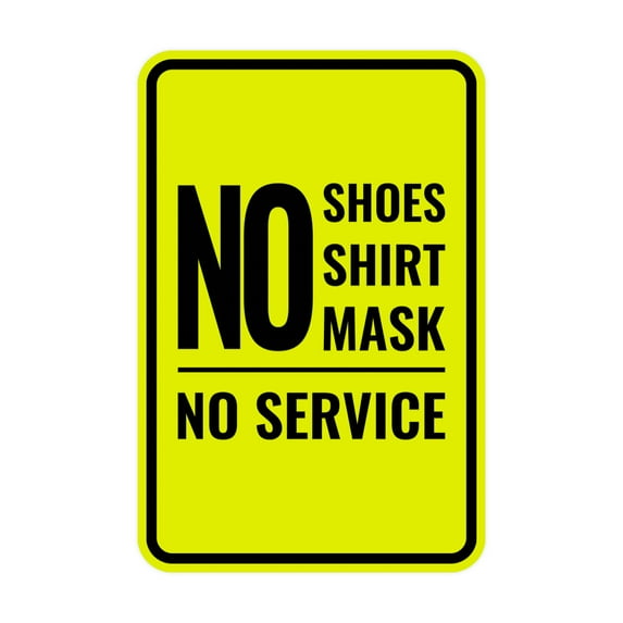 Portrait Round No Shoes No Shirt No Mask No Service Sign (Yellow / Black) - Large