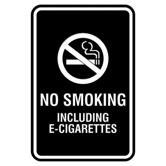 Portrait Round No Smoking Including E-Cigarettes Sign (Black) - Small 4" x 6"