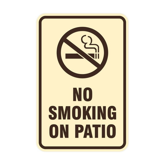 Portrait Round No Smoking On Patio Sign (Ivory/Dark Brown) - Small 4" x 6"
