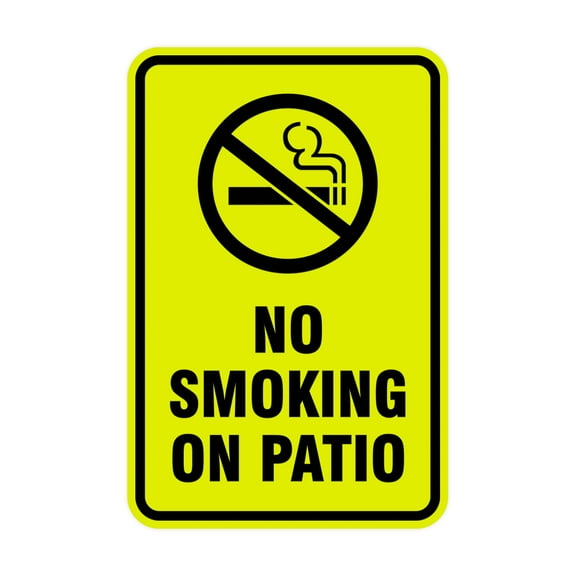 Portrait Round No Smoking On Patio Sign (Yellow / Black) - Large 6" x 8"