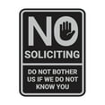 thumbnail image 1 of Portrait Round No Soliciting Do Not Bother Us If We Do Not Know You Sign (Black / Silver) - Large, 1 of 7