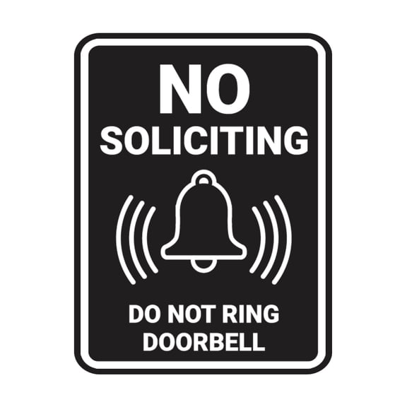 Portrait Round No Soliciting Do Not Ring Doorbell Sign (Black) - Small