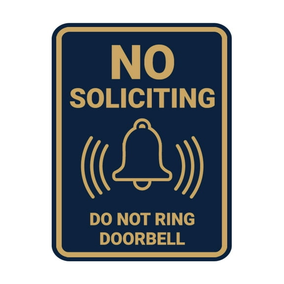 Portrait Round No Soliciting Do Not Ring Doorbell Sign (Navy Blue/Gold) - Large
