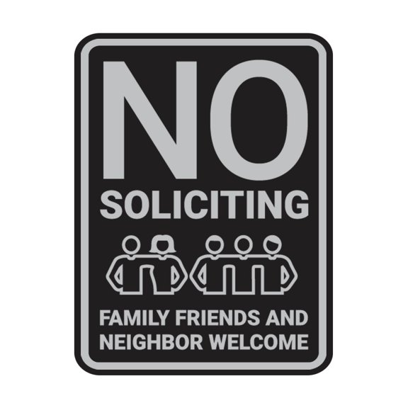 Portrait Round No Soliciting Family Friends and Neighbor Welcome Sign (Black / Silver) - Small