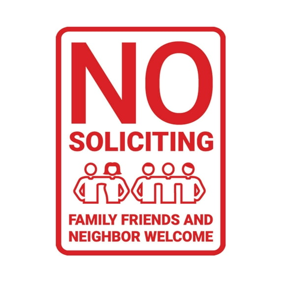 Portrait Round No Soliciting Family Friends and Neighbor Welcome Sign (White/Red) - Small