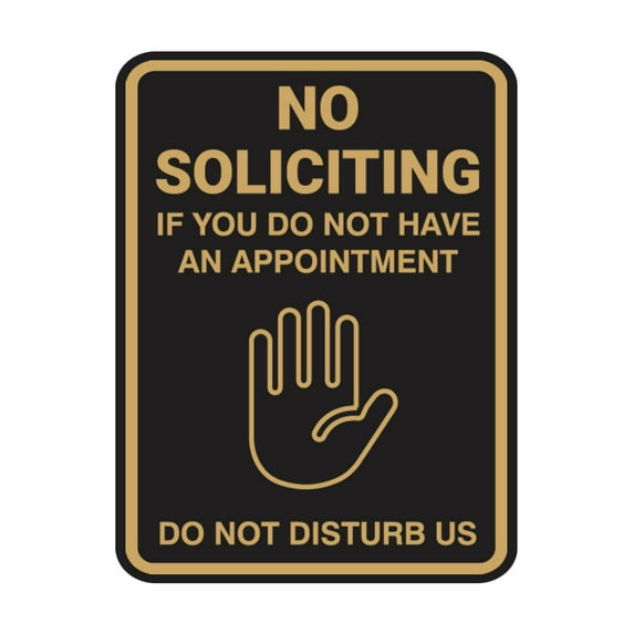 Portrait Round No Soliciting If You Do Not Have An Appointment Do Not Disturb Us Sign (Black /Gold) - Small