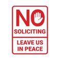 thumbnail image 1 of Portrait Round No Soliciting Leave Us In Peace Sign (White/Red) - Small, 1 of 7