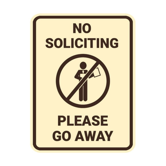 Portrait Round No Soliciting Please Go Away Sign (Ivory/Dark Brown) - Small