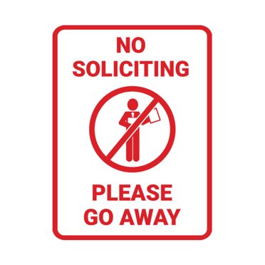 Portrait Round No Soliciting Please Go Away Sign (White/Red) - Large