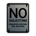 thumbnail image 1 of Portrait Round No Soliciting Unwanted Visitors Will Be Eaten Sign (Ivory/Dark Brown) - Small, 1 of 7