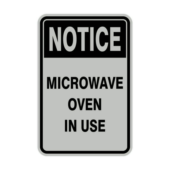 Portrait Round Notice Microwave Oven In Use Sign (Lt Gray) - Small 4" x 6"
