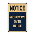 thumbnail image 1 of Portrait Round Notice Microwave Oven In Use Sign (Navy Blue/Gold) - Medium 5" x 7", 1 of 3