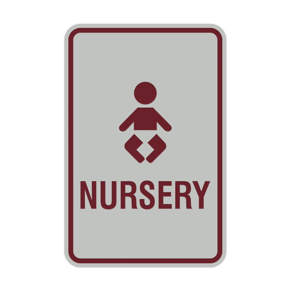 Portrait Round Nursery Sign (Light Grey / Burgundy) - Small 4