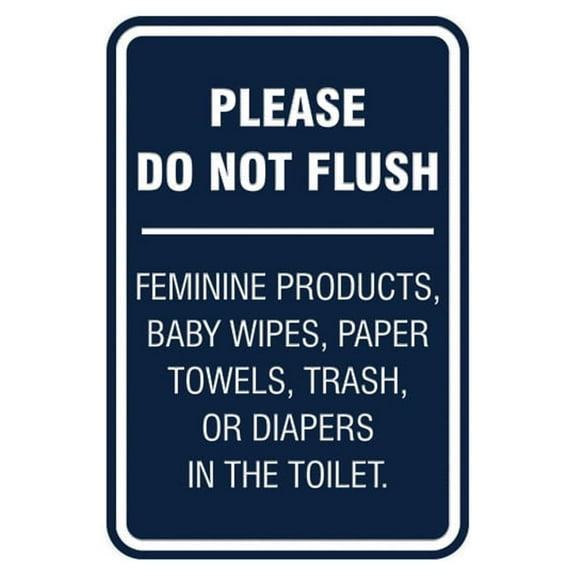Portrait Round Please Do Not Flush Etiquette Sign (Navy Blue / White) - Small 4" x 6"