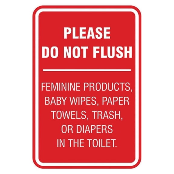 Portrait Round Please Do Not Flush Etiquette Sign (Red) - Medium 5" x 7"