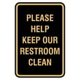 thumbnail image 1 of Portrait Round Please Help Keep Our Restroom Clean Sign (Black /Gold) - Small 4" x 6", 1 of 3