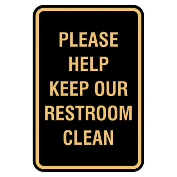 Portrait Round Please Help Keep Our Restroom Clean Sign (Black /Gold) - Small 4" x 6"