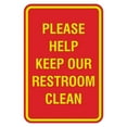 thumbnail image 1 of Portrait Round Please Help Keep Our Restroom Clean Sign (Red/Yellow) - Small 4" x 6", 1 of 3