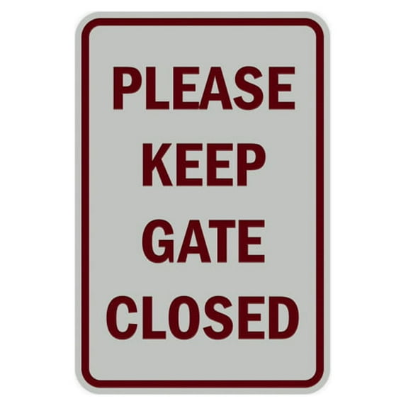 Portrait Round Please Keep Gate Closed Sign (Light Grey / Burgundy) - Small 4" x 6"