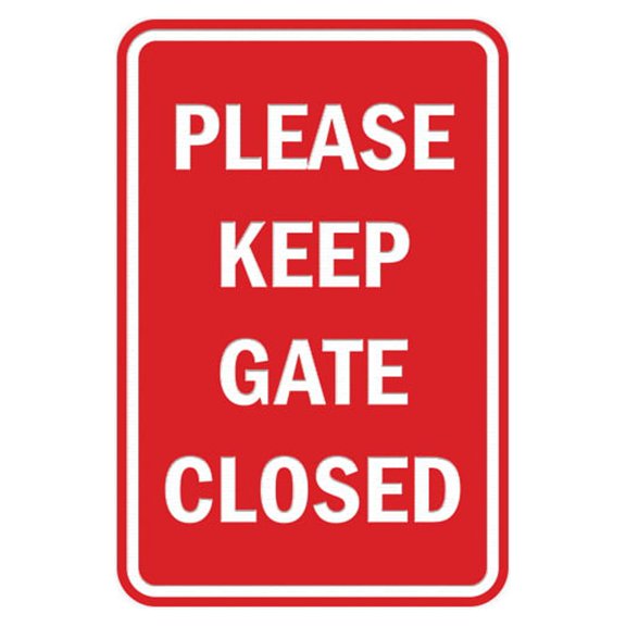 Portrait Round Please Keep Gate Closed Sign (Red) - Large 6" x 8"
