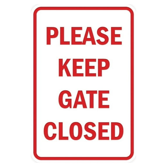 Portrait Round Please Keep Gate Closed Sign (White/Red) - Medium 5" x 7"