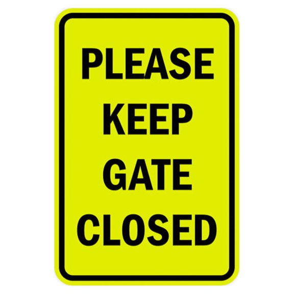Portrait Round Please Keep Gate Closed Sign (Yellow / Black) - Small 4" x 6" "
