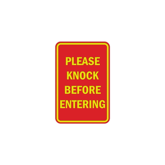 Portrait Round Please Knock Before Entering Sign (Red/Yellow) - Large 6" x 8"