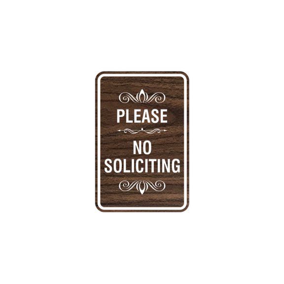 Portrait Round Please No Soliciting Sign (Walnut) - Small 4" x 6"