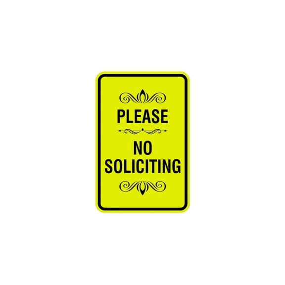 Portrait Round Please No Soliciting Sign (Yellow / Black) - Large 6" x 8"