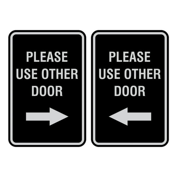 Portrait Round Please Use Other Door Sign Set (Black / Silver) - Small 4" x 6"