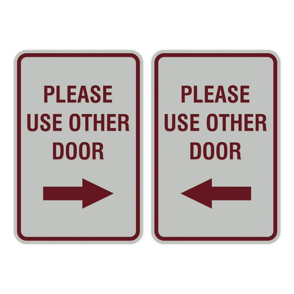 Portrait Round Please Use Other Door Sign Set (Light Grey / Burgundy) - Medium 5" x 7"