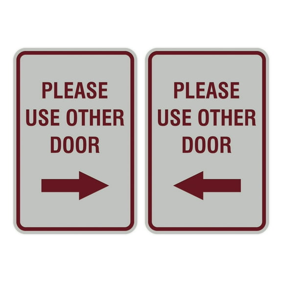 Portrait Round Please Use Other Door Sign Set (Light Grey / Burgundy) - Small 4" x 6"