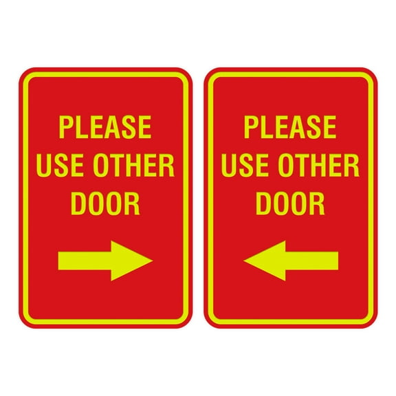 Portrait Round Please Use Other Door Sign Set (Red/Yellow) - Medium 5" x 7"