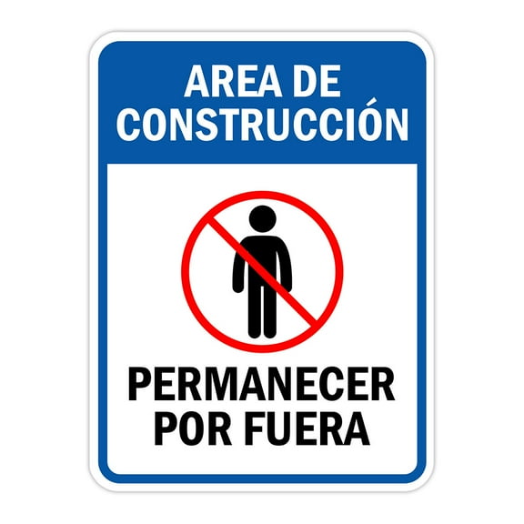 Portrait Round Plus Area de Construcción Permanecer Por Fuera Wall or Door Sign | Spanish Construction Area Signs - Medium