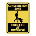 thumbnail image 1 of Portrait Round Plus Construction Zone Proceed At Own Risk Wall or Door Sign | Health And Safety Signage - Medium, 1 of 1