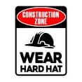 thumbnail image 1 of Portrait Round Plus Construction Zone Wear Hard Hat Wall or Door Sign | Health And Safety Signage - Large, 1 of 1