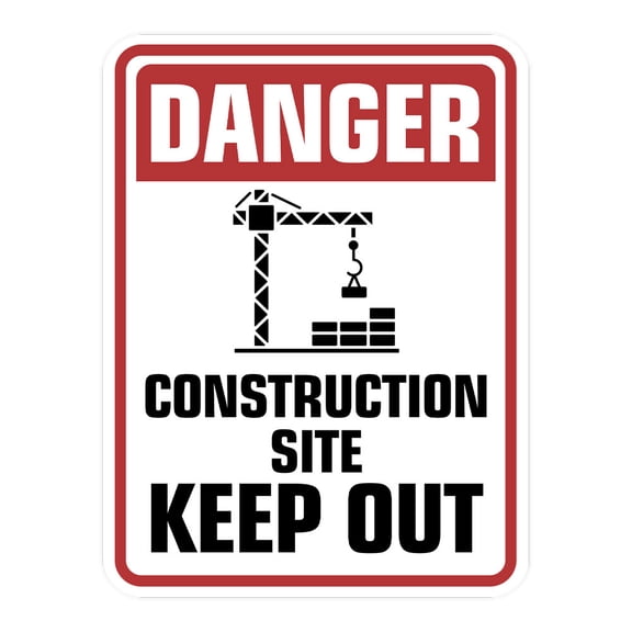 Portrait Round Plus Danger Construction Site Keep Out Wall or Door Sign | Health And Safety Signage -Small