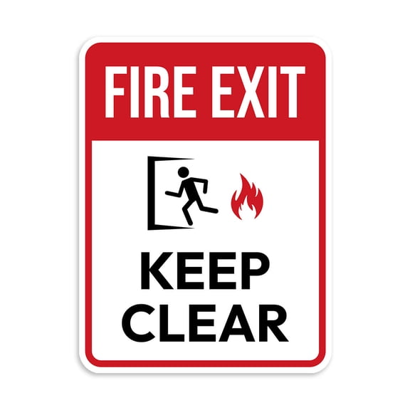 Portrait Round Plus Fire Exit - Keep Clear Wall or Door Sign | Public Shop/Cafe Decor - Small