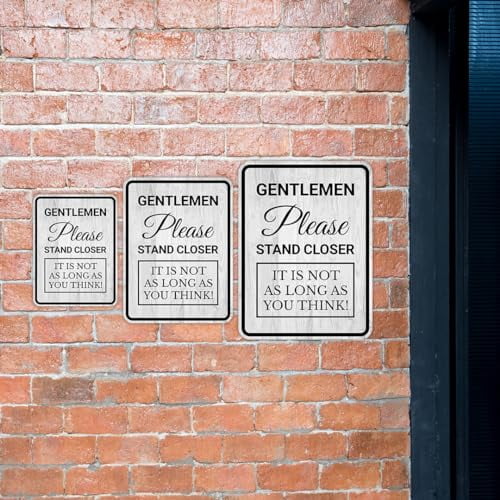 Portrait Round Plus Gentlemen Please Stand Closer It Is Not As Long As You Think! Wall or Door Sign | Easy Installation | Funny Restroom Signage - Large