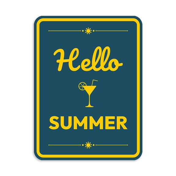 Portrait Round Plus Hello Summer Wall or Door Sign | Public Shop/Cafe Decor - Small