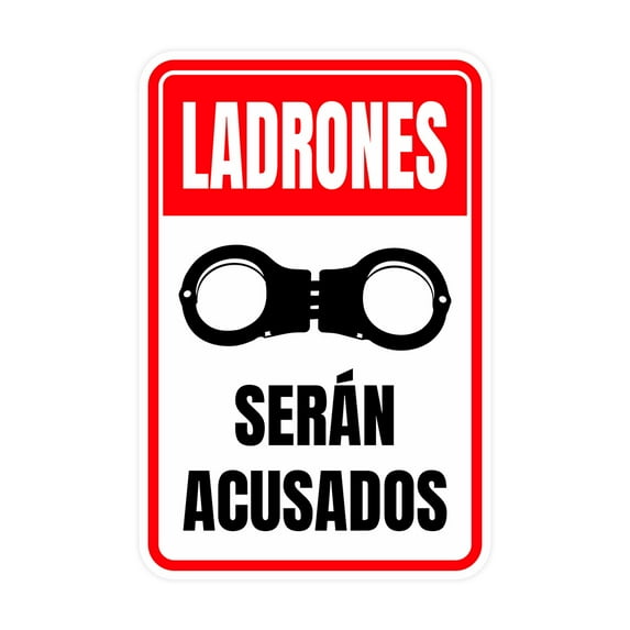Portrait Round Plus Ladrones Serán Acusados Wall or Door Sign | Spanish Shoplifting Retailer Signage - Small