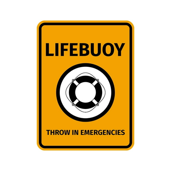 Portrait Round Plus Lifebuoy Throw in Emergencies Wall or Door Sign | Boats & Yachts Signage - Large