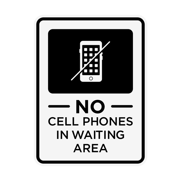 Portrait Round Plus No Cell Phones In Waiting Area Wall or Door Sign | Office Rules Sign for Waiting Area & Group Sessions - Small