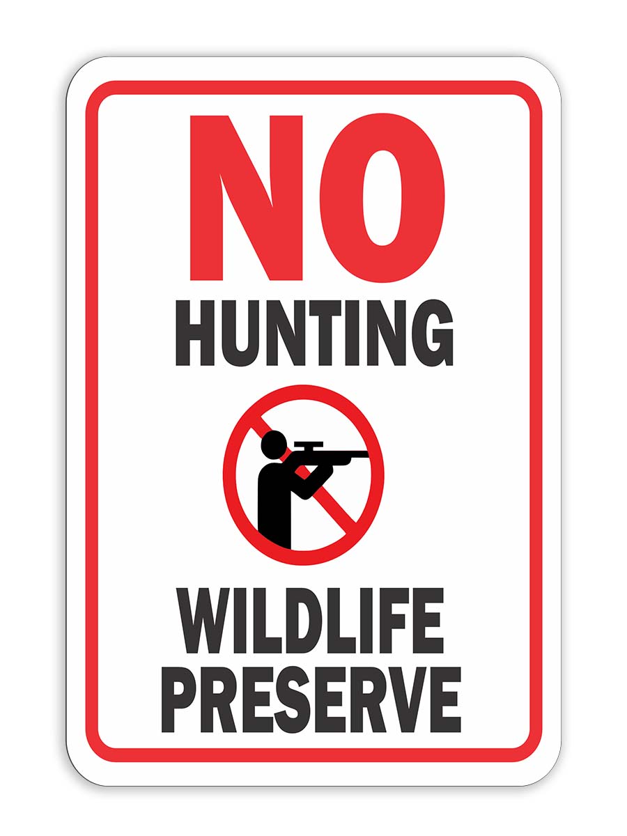 No Predators Sign Portrait Round Plus No Hunting Wildlife Preserve Wall or Door Sign ...