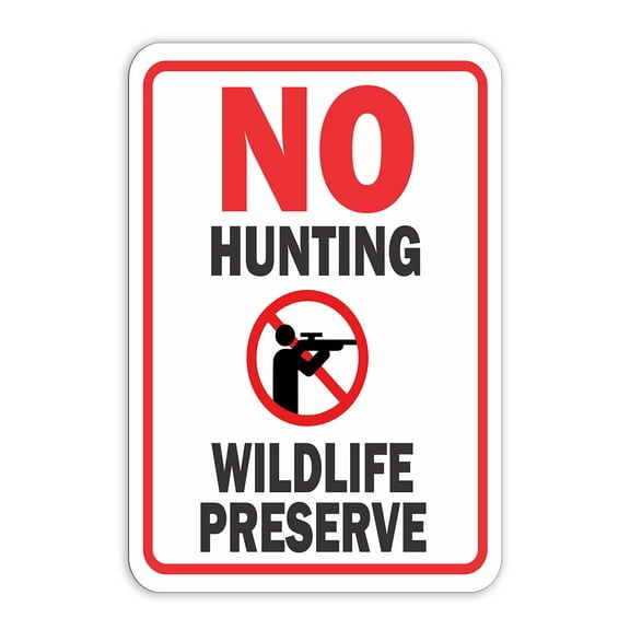 Portrait Round Plus No Hunting Wildlife Preserve Wall or Door Sign | Public Signage - Medium