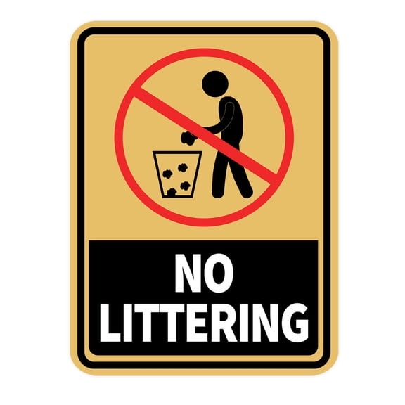 Portrait Round Plus No Littering Wall or Door Sign | Warning Signage - Medium