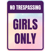 Portrait Round Plus No Trespassing Girls Only Door or Wall Sign | Colorful Business Signage (Pastel Purple) -Small