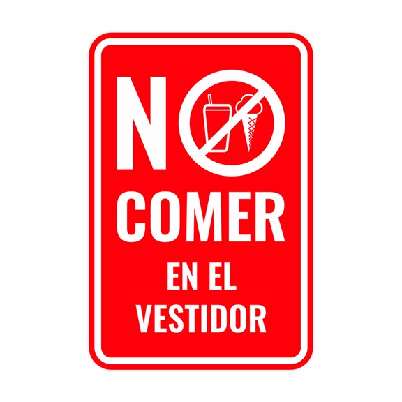 Portrait Round Plus No comer en el vestidor Wall or Door Sign | Spanish Dressing Room Retailer Signage - Medium